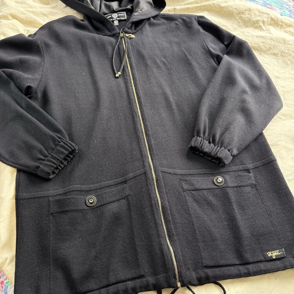 St. John Knit SPORT NWOT Black LOGO Hoody‎ Jacket Size Small